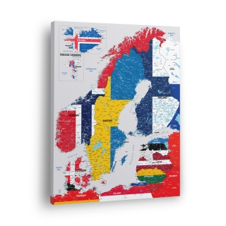Skandinavijos žemėlapis Nr.13 Vėliavos (baltame fone)