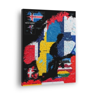 Skandinavijos žemėlapis Nr.14 Vėliavos (juodame fone)